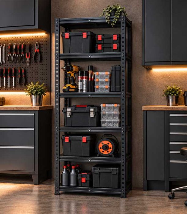 Regał Magazynowy Metalowy 200x90x40 6 Półek MDF 1050kg Czarny