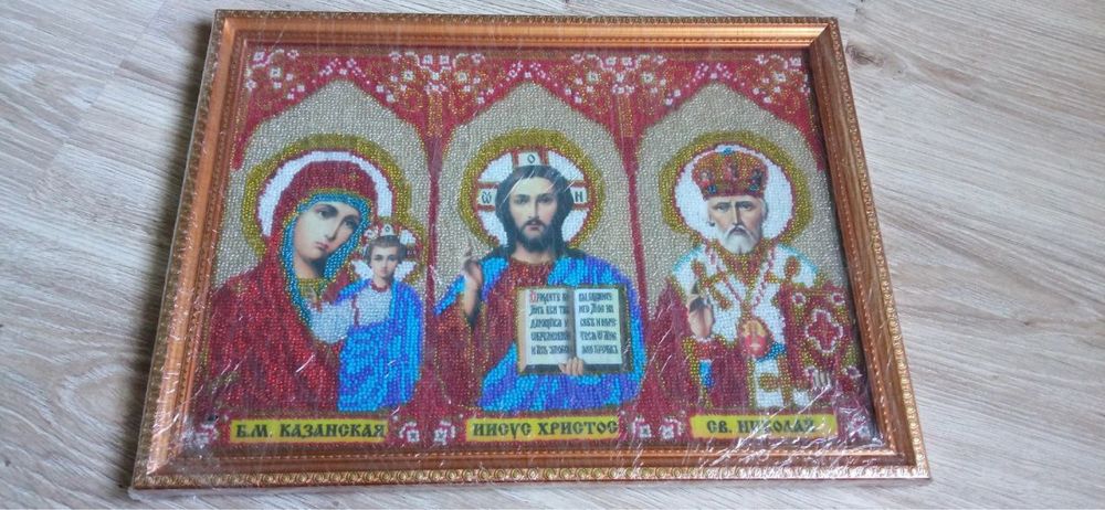 Икона триптих вышита бисером, ікона бісером