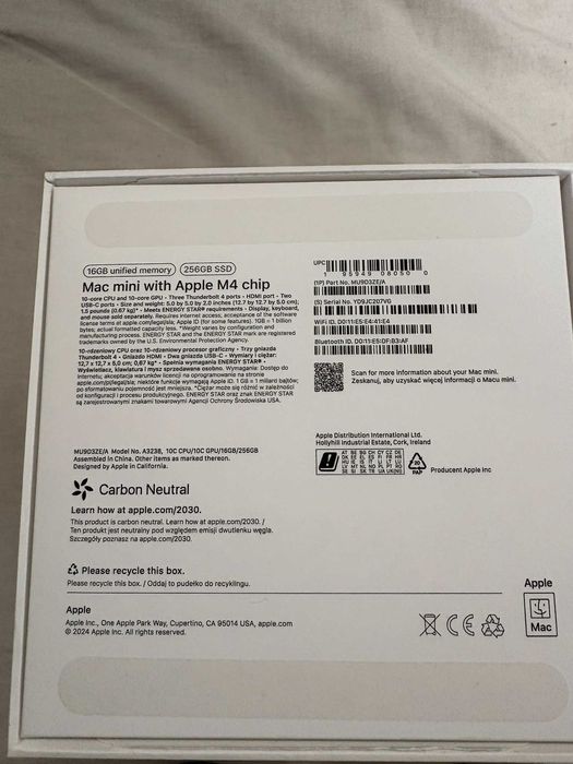 Apple Mac M4 Mini 16GB RAM 256GB SSD Gwarancja do 05.2027 stan BDB