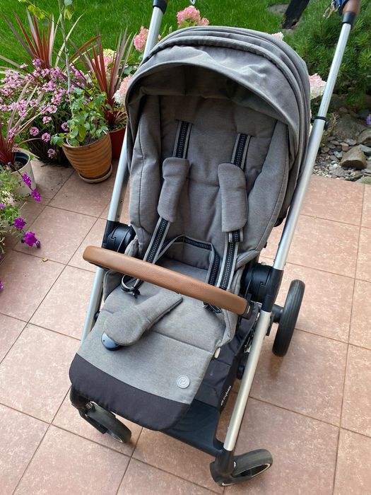 Cybex Balios S Lux wózek gondola spacerówka 2w1 SLV B Soho Grey szary brązowe skórzane uchwyty