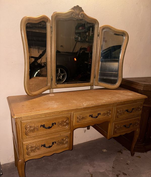 Zestaw toaletka i szafki nocne drewno antyk