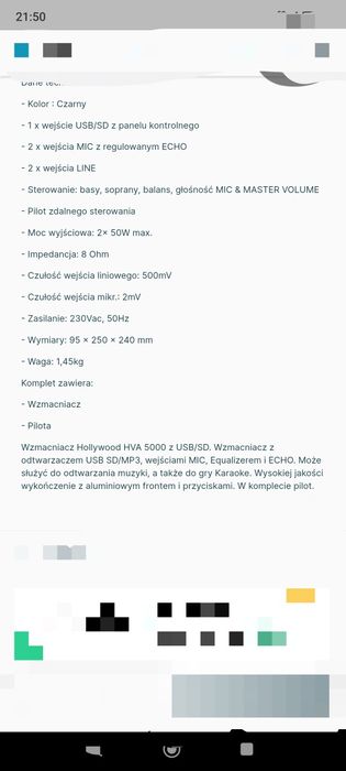 Wzmacniacz Hollywood HVA-5000USB