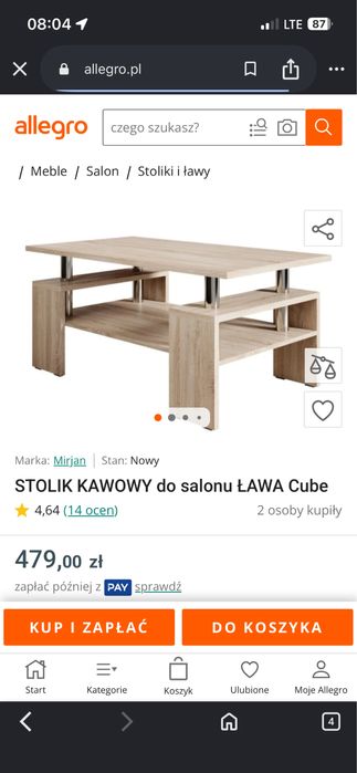 Piekny stolik kawowy lawa cube