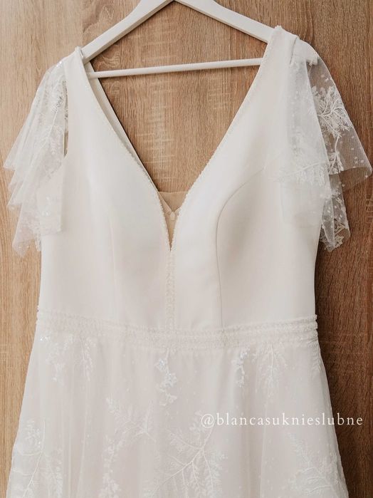 Suknia ślubna Orlanda plus size rękawy motylki literka POPRAWKI GRATIS