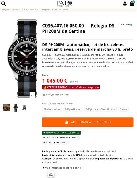 Certina DS Ph200M Full Set * Diver Automático