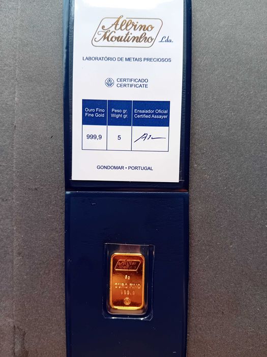 várias barras ouro 5grs.999% certificadas Albino Moutinho novo preço, novas
