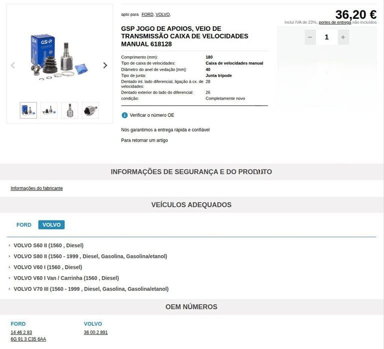 Kit Junta Homocinética Ford e Volvo