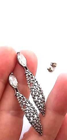Piękne kolczyki srebrne kryształ górski ażurowe antyk