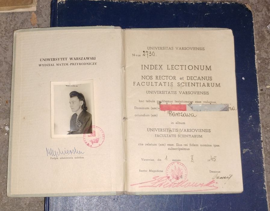 Indeks studencki Uniwersytet Warszawski 1945 – oryginał, powojenny