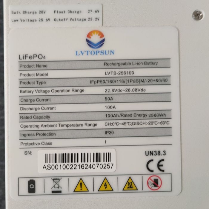 LiFePo4 25.6v 100А 2560w акумулятор до інвертора