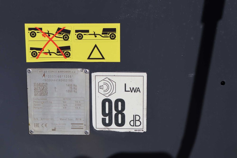 Atlas Copco XATS138 2017 Compressor de Ar Rebocável