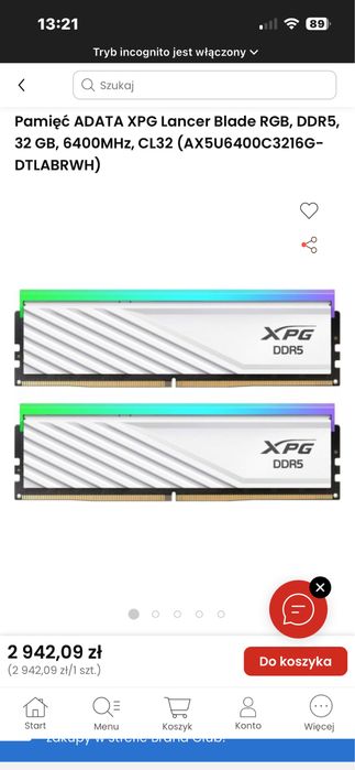Ram Adata XPG ddr5 32gb 6400mhz Cl 32