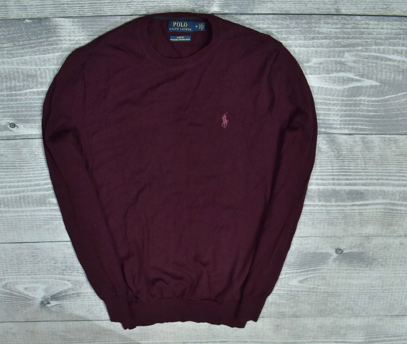 Ralph Lauren Bordowy Sweter Washable Merino Wool Slim Fit M
