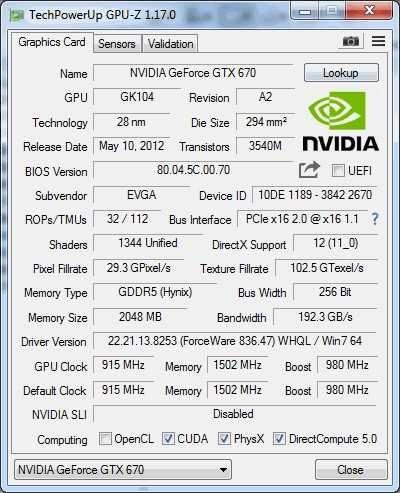 EVGA GeForce gtx 670 2GB 256bit GDDR5