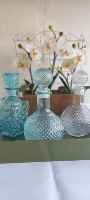 5 Frascos de vidro decorativos transparente e azul riqueza, Dimensões
