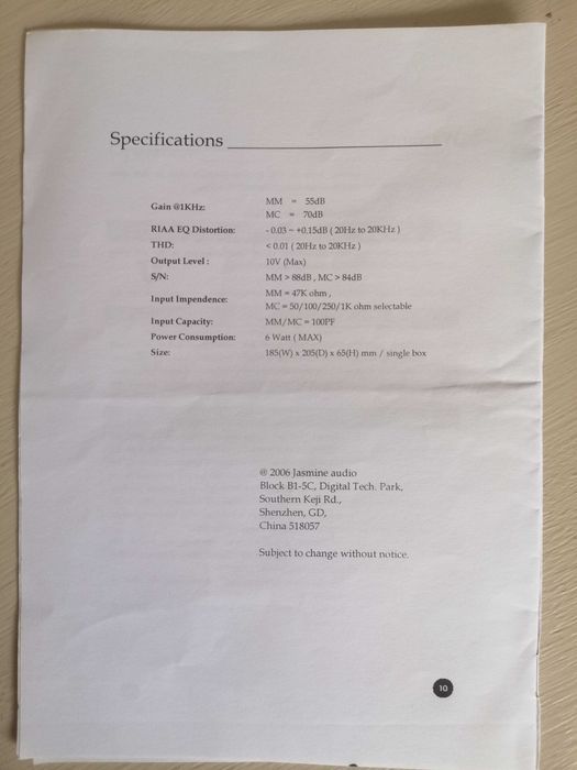 pre amplificador phono JASMINE LP2.0 MKII