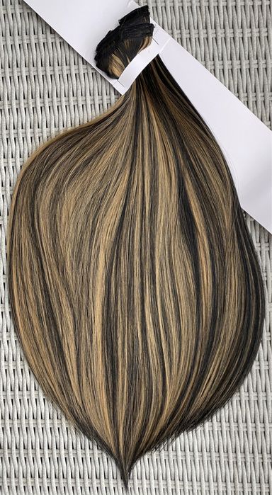 Premium Ultra włosy doczepiane, czarny / ciemny blond, pasemka 156.