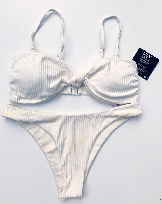 Strój Kostium Kąpielowy NLY Beach Kremowy L 40 Nowy Prążki