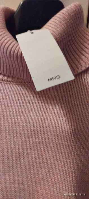 Malha gola alta, Mango em rosa clarinho M