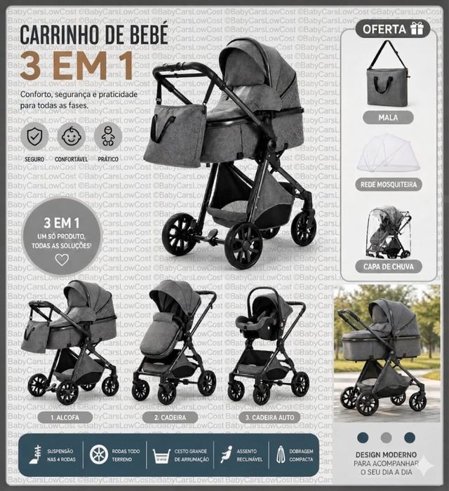 **** Carrinho Bebé **3 em 1 **NOVOS ** GRANDE PROMOÇÃO ** Varios Modelos ** Visite O Nosso Espaço ***