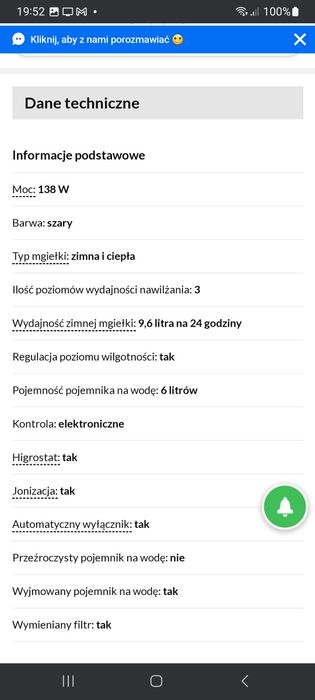 Nawilżacz ultradźwiękowy powietrza HB UH1060