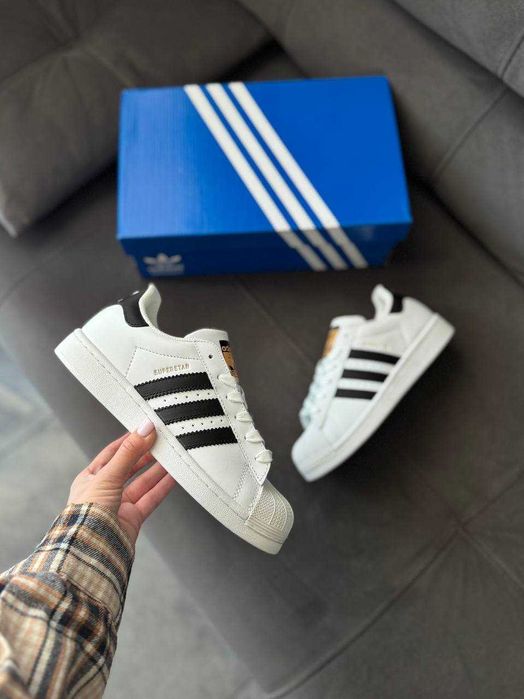 Кросівки Adidas Superstar White Black | кеди Адідас Суперстар білого кольору шкіряні