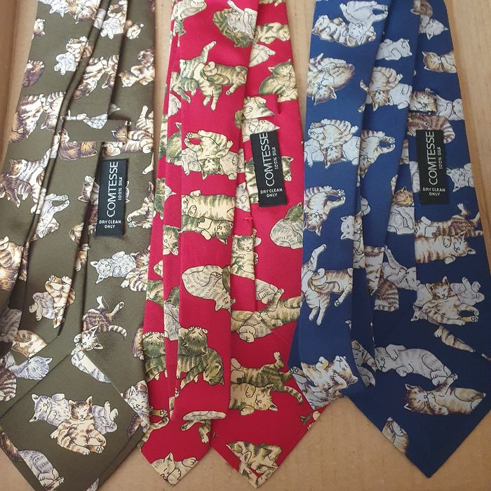 Zestaw krawatów koty jedwab
