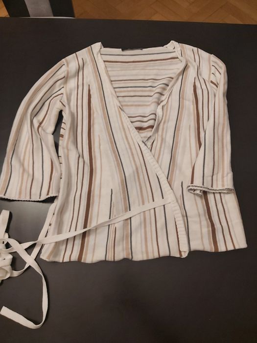 Jasny sweterek w paski kimono Stefanel M/L ecru