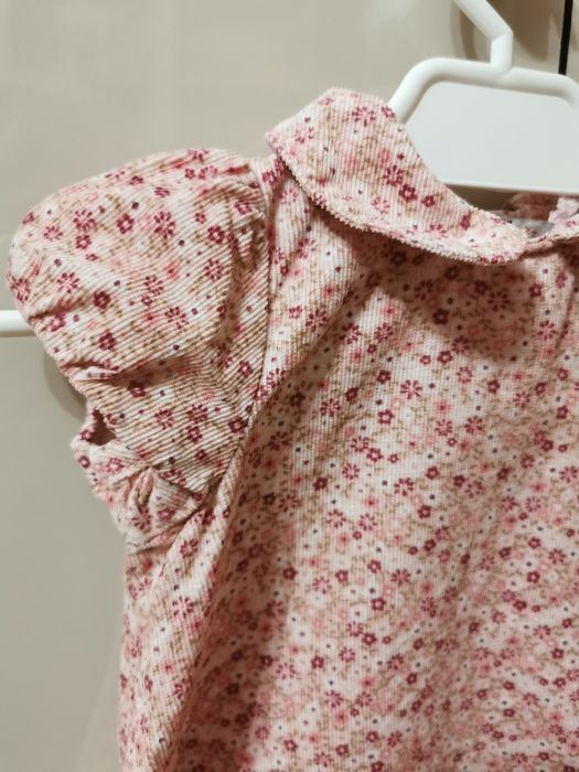 Sukienka dziewczynka sztruksowa kwiatki Tu 56/62 kołnierzyk