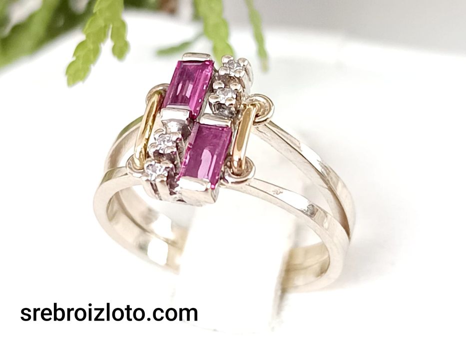Pierścionek zaręczynowy z turmalinami i brylantami