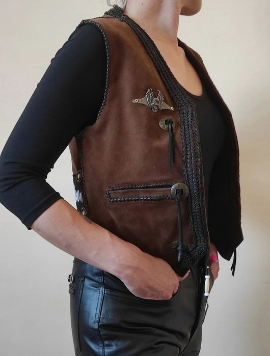 Brązowa kamizelka unisex skórzana handmade S