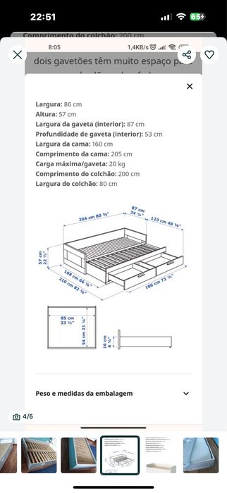 2 Camas indiv/dupla c/2 gav, branco, 80x200 cm 100€ cada