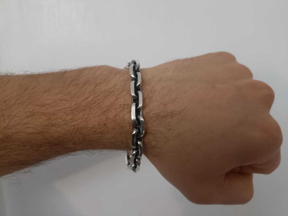 Чоловічий срібний браслет Якір, ланцюжок на руку. Серебряный Якорь