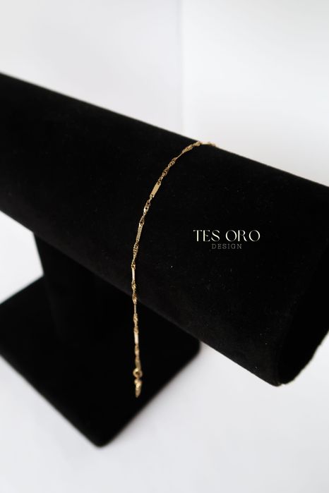 Złota Bransoletka Singapur z Blaszką | 18.5 cm | Próba Złota 585