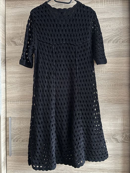 Sukienka damska ażurowa czarna rozm. 38 H&M krótki rękaw bawełna