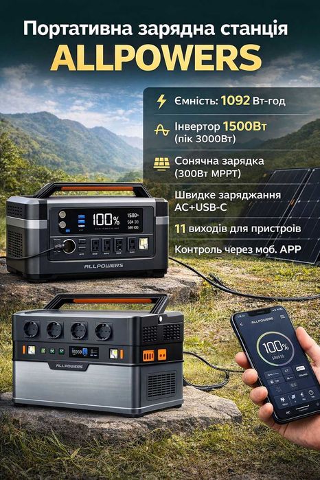 Зарядна станція ALLPOWERS S1500 PLUS 1500w 1092W
