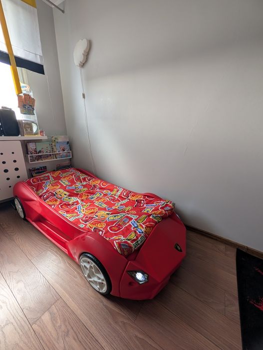 Łóżko Samochód Auto 70x160 Czerwone + Materac + Światła LED
