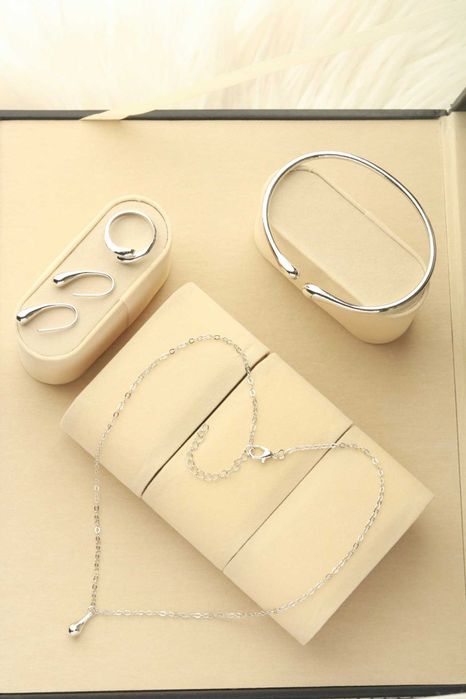 Duży Komplet biżuterii 4cz. kropla wody, drop water regulowany k. sreb