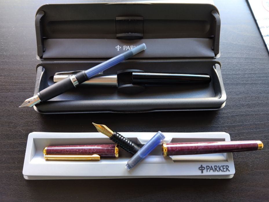 Canetas de aparo Parker + estojo + cargas tinta azul