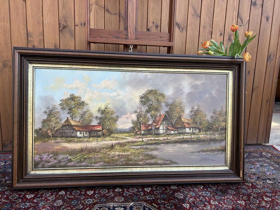 Obraz stare domy nad zalewem, pejzaż #9036 Stylowy Węgrów