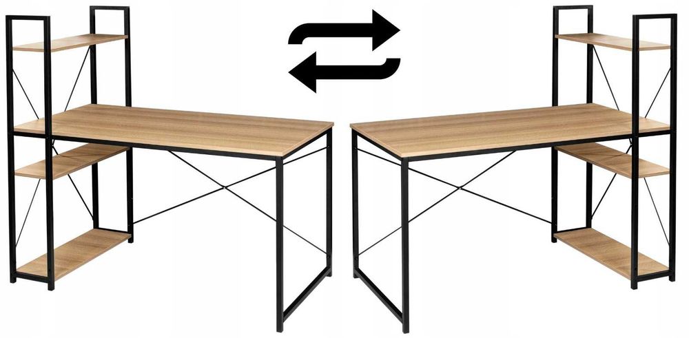 Biurko Komputerowe z Regałem Półkami Loft Płyta Laminowana Jasny Dąb 120cm
