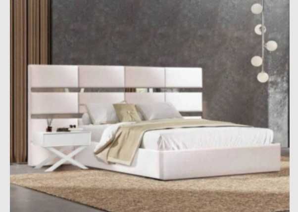 Cama de Casal Estofada Márcia (Cabeceira Longa) - Direto do fabricante de Paços de Ferreira