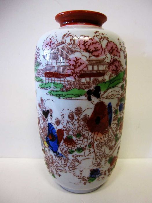 2 antigas jarras asiáticas esmaltadas à mão e assinadas