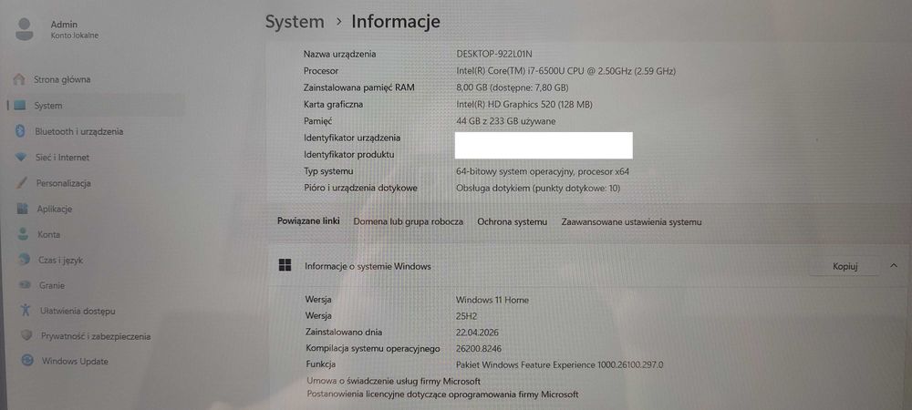 Lenovo Flex 3 - 15,6 cala - Core i7 4 x 3,10 GHz - 8GB Ram - 256GB SSD - Win11 - Dotyk