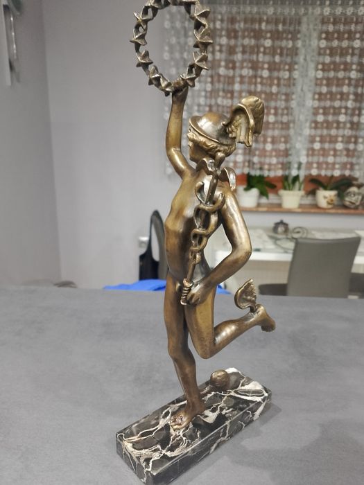 *Wyprzedaż*Piękna, stara figura Hermes - Bóg interesu z brązu.