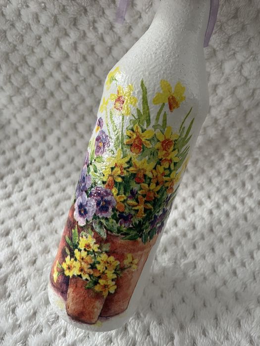 Ozdobna butelka decoupage hand made rękodzieło