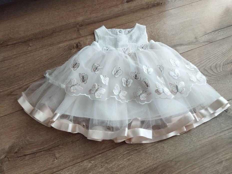 Komplet, sukienka tiulowana, opaska i buciki na chrzest/wesele