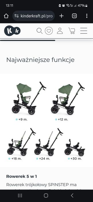 Kinderkraft rowerek trójkołowy, wózek