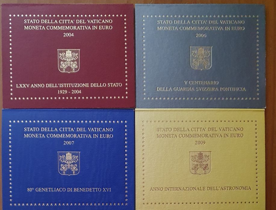 Moedas Euro comemorativas Proof pastas e cards Vaticano, Monaco
