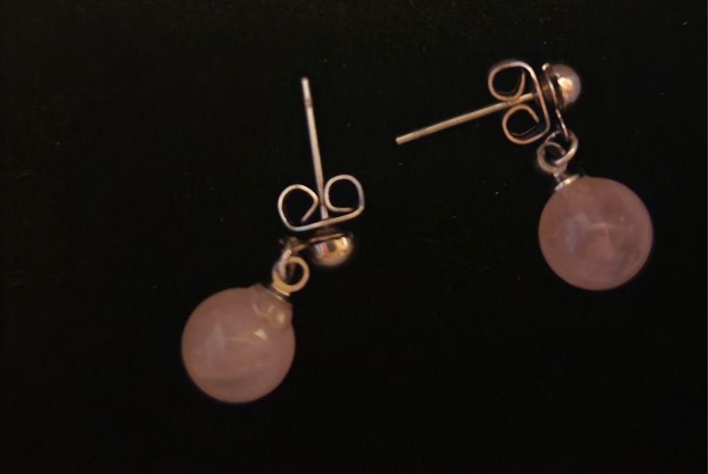 Kolczyki posrebrzane, kwarc różowy